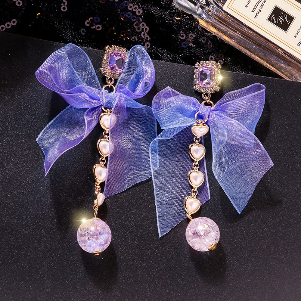 MXGOODS Bow Transparent Ball Pendant Brincos Long Tassel Dangle  Earrings