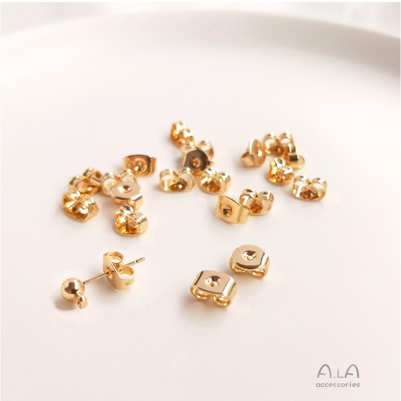 Nút Khuyên Tai Hình Bướm Bằng Đồng 14K Màu Vàng Đồng diy Có Khóa Cài Đặc Biệt