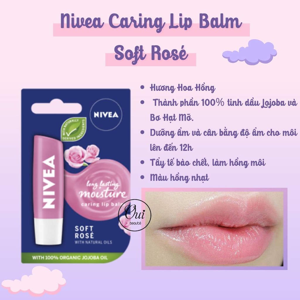 Son dưỡng môi Nivea Caring Lip Balm, son dưỡng ẩm môi chuyên sâu 5,5ml Ouibeaute