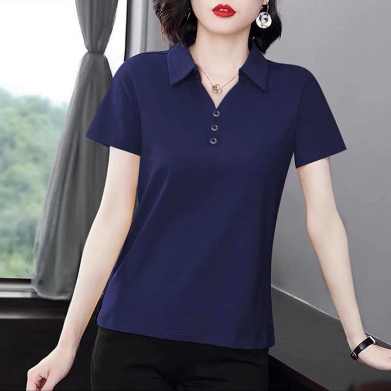 Áo Thun Tay Ngắn Dáng Rộng Màu Trơn Thời Trang Mùa Hè Cho Phụ Nữ Trung Niên