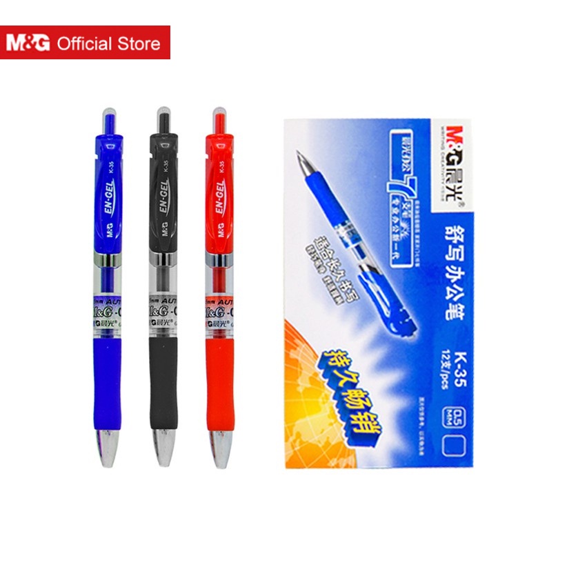 Set 12 bút bi M&G k35 mực gel màu xanh dương/ đen/ đỏ