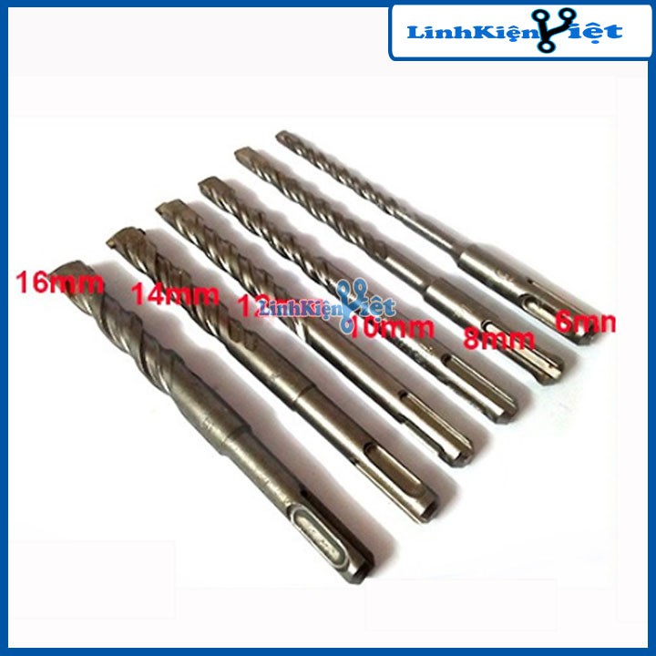 Bộ 4 mũi khoan bê tông đuôi gài BOSCH đường kính 6,8,10,12mm Loại Dài 16Cm Chất Lượng Cao