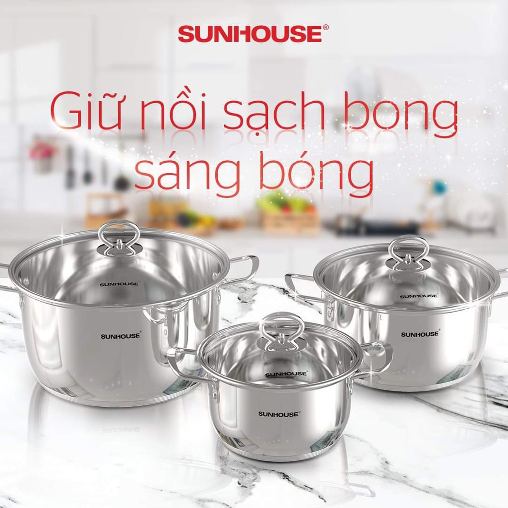 BỘ NỒI INOX 5 ĐÁY SUNHOUSE SHG788 SỬ DỤNG TRÊN MỌI LOẠI BẾP CAM KẾT SẢN PHẨM CHÍNH HÃNG SUNHOUSE