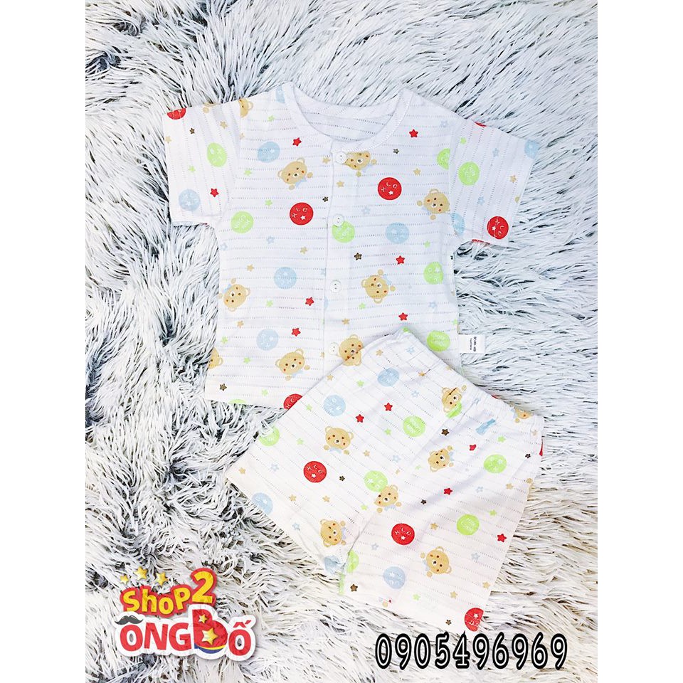 Bộ cộc chấm bi gấu cho bé trai/gái 6m-18m (2 màu: xanh+hồng)