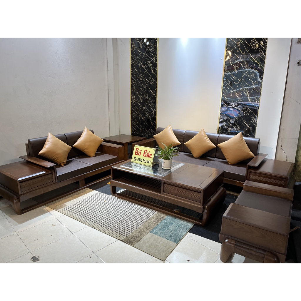 Sofa gỗ sồi nga kiểu dáng 2 văng hàng loại 1 gỗ cực dày - ảnh thật kèm video tại xưởng phong cách hiện đại