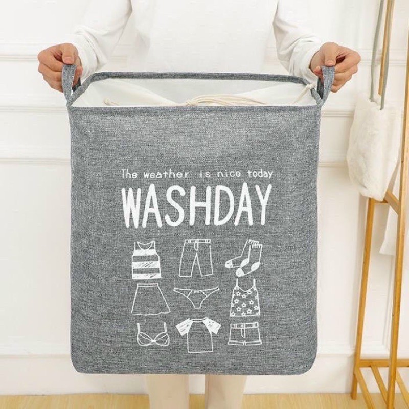 Giỏ đựng quần áo, túi đựng chăn màn có dây rút gấp gọn tiện lợi, dung tích lớn 75L