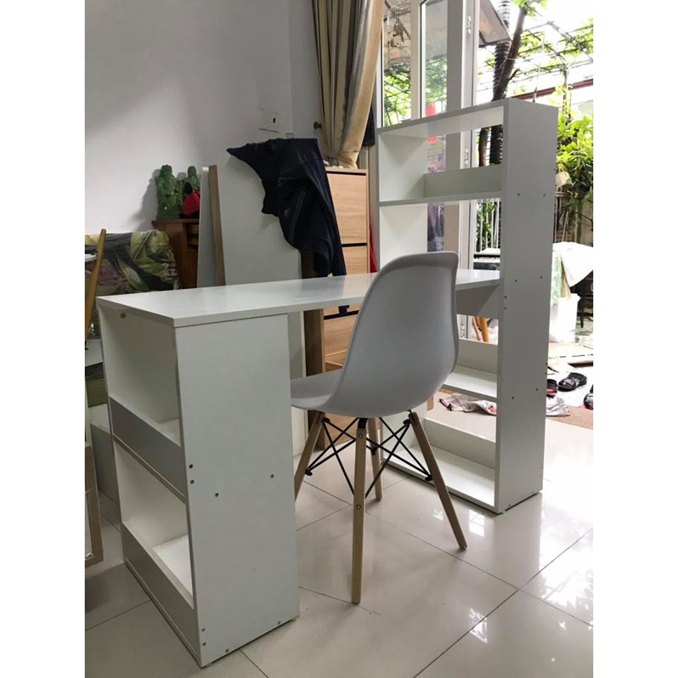 Bàn làm việc thông minh, bàn học máy tính kèm kệ sách văn phòng giá rẻ màu Trắng GP04.1