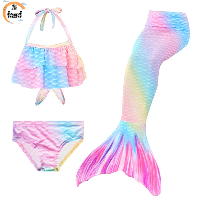 Bộ Đồ Bơi 3 Món Gồm Áo Croptop Hai Dây Và Quần Lót Màu Sắc Gradient Dành Cho Bé Gái 3-12 Tuổi