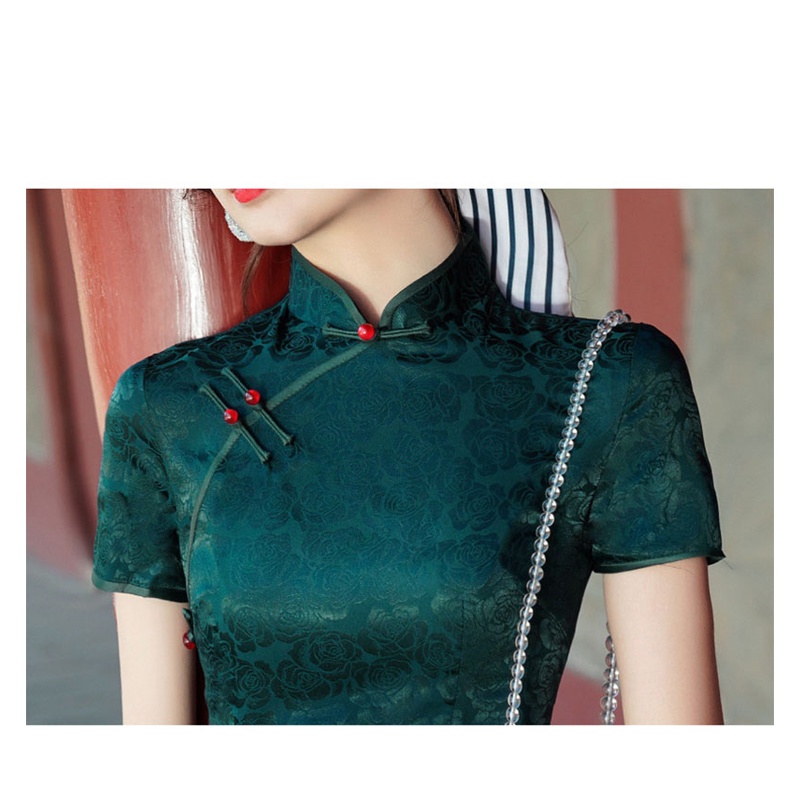 Sườn Xám Cách Tân Tay Ngắn Dáng Dài In Hoa Kiểu Vintage Trung Hoa Dễ Thương Cho Nữ