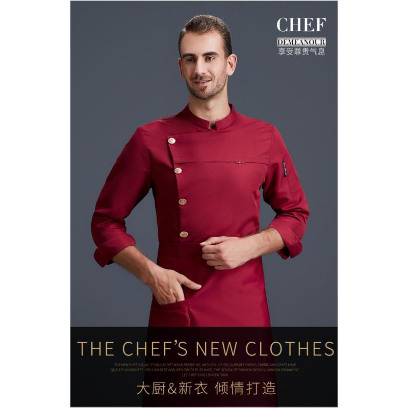 Áo Đầu Bếp Tay Dài Vải Lanh Kiểu Trung Hoa Cá Tính Cho Nam