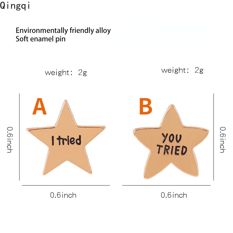 Huy hiệu cài áo MISS ZOE hình ngôi sao năm cánh in chữ I Tried/ You Tried đáng yêu dành cho cặp đôi