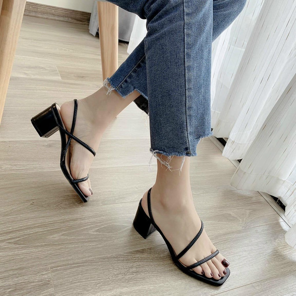 GIÀY SANDAL GÓT VUÔNG NỮ COLEE QUAI MẢNH BO SƯỜN 6 CM