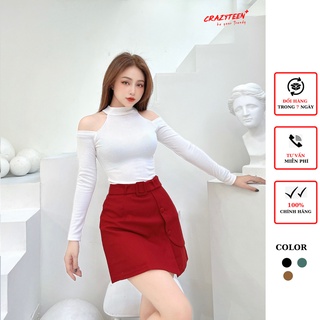 Áo thun cổ yếm tay dài nữ CRAZYTEEN khoét vai AT0298