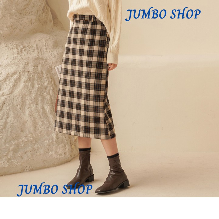 Chân Váy Dài Midi Lưng Cao Hoạ Tiết Kẻ Caro Thời Trang Nữ Trẻ Trung Phong Cách Hàn Quốc - JUMBO