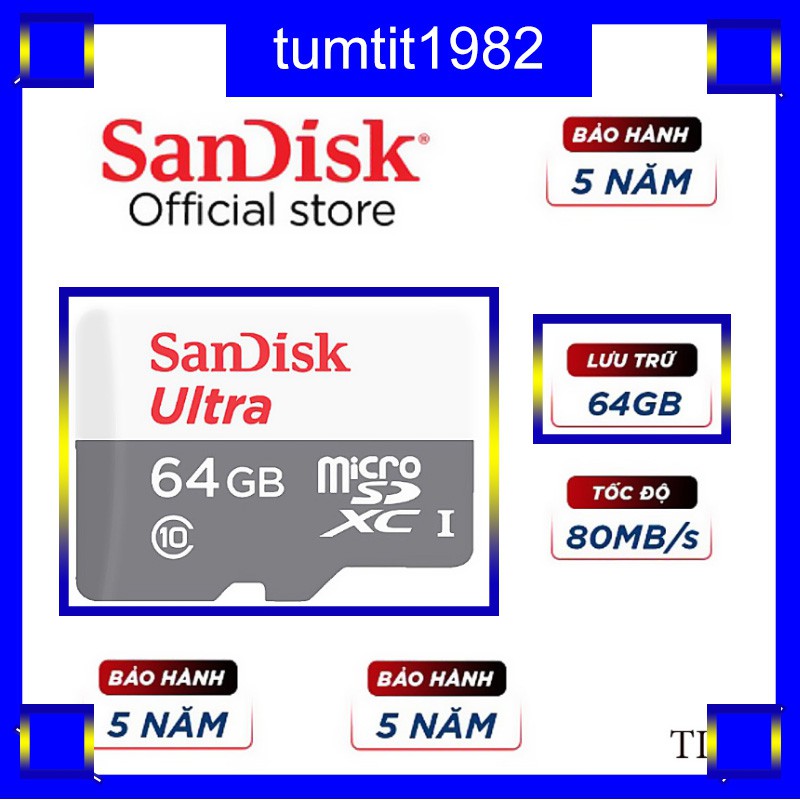 Thẻ Nhớ MicroSDXC SanDisk Ultra 64GB 80MB/s 533x SDSQUNS-064G-GN3MN