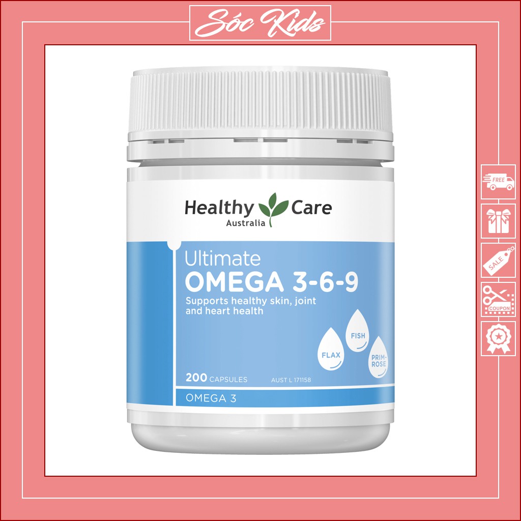 Omega 369 Healthy Care Viên Uống Dầu Cá Tổng Hợp Cho Sức Khoẻ - CHUẨN ÚC | MẪU MỚI | 200 VIÊN | SÓC KIDS