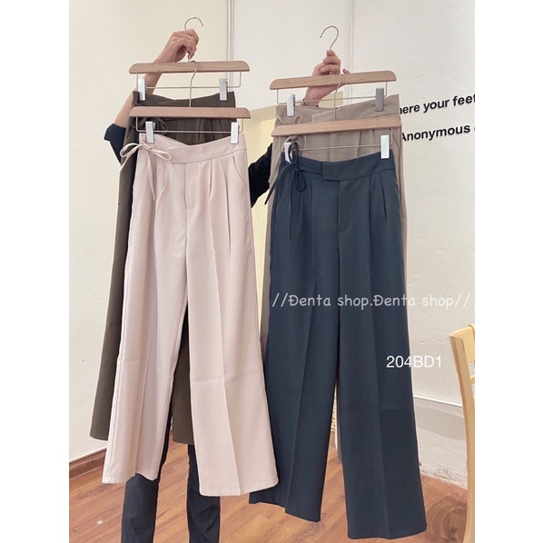 Quần vải dáng xuông dài, buộc đai 1 bên hông - 204bd1 - đenta shop