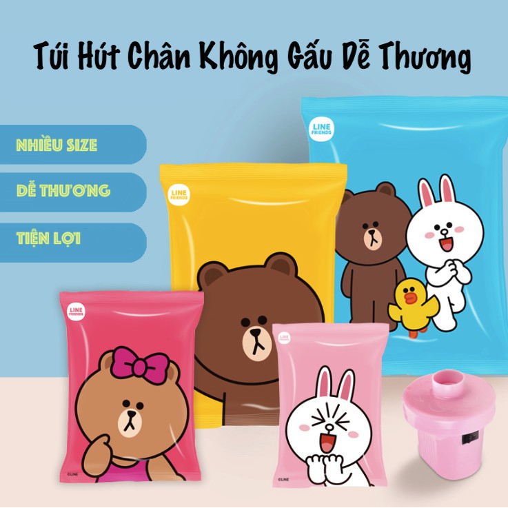 Túi Hút Chân Không LINE FRIENDS Bảo Quản Quần Áo/ Chăn Mền Tiện Lợi H163