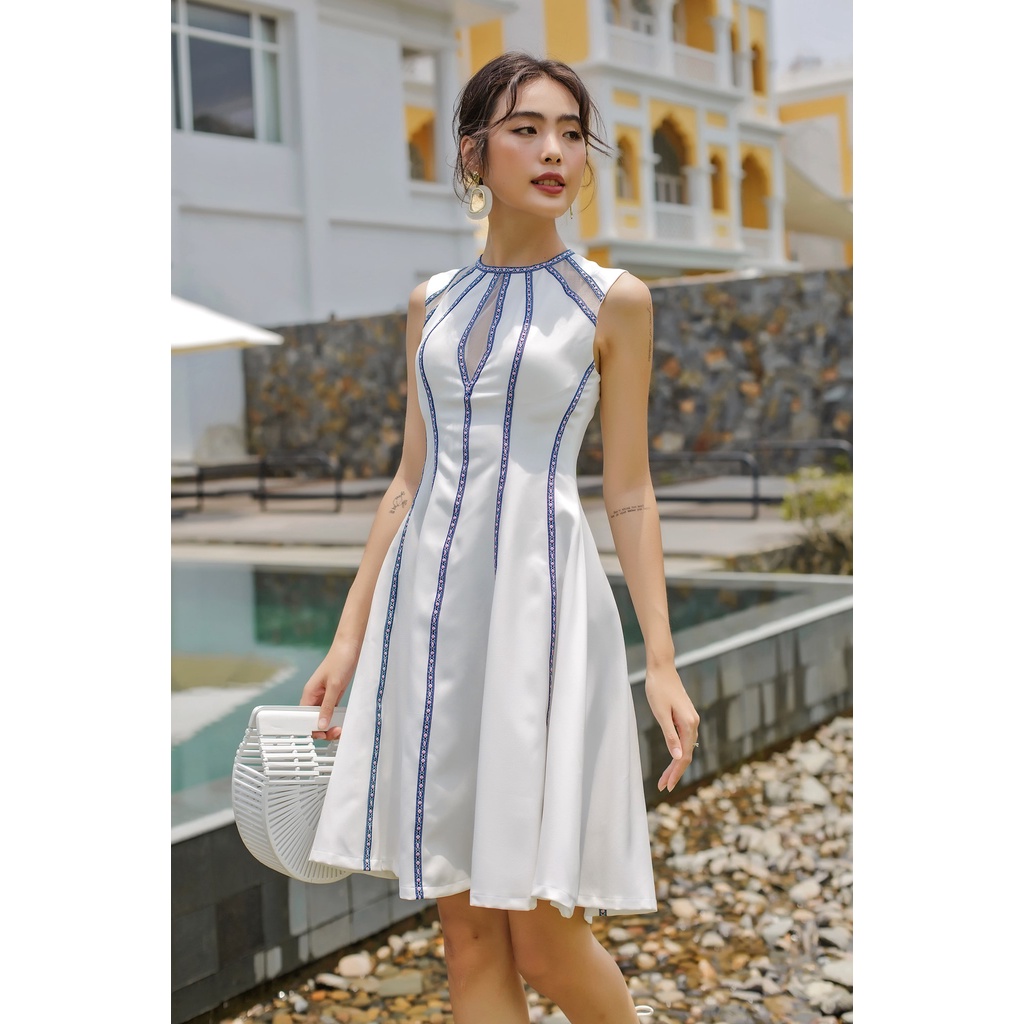 Thanh Lý Sò Vintage Size S - Aster Đầm Xoè Sát Nách Phối Thổ Cẩm