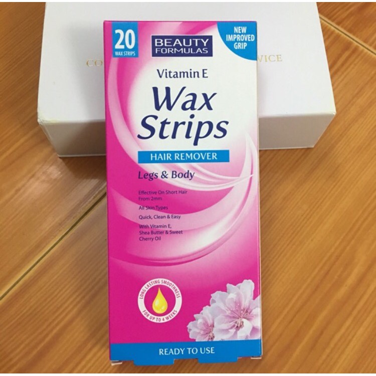 Hộp 20 lần tẩy lông Beauty Formulas Wax Strips Legs and Body (chân và tay)