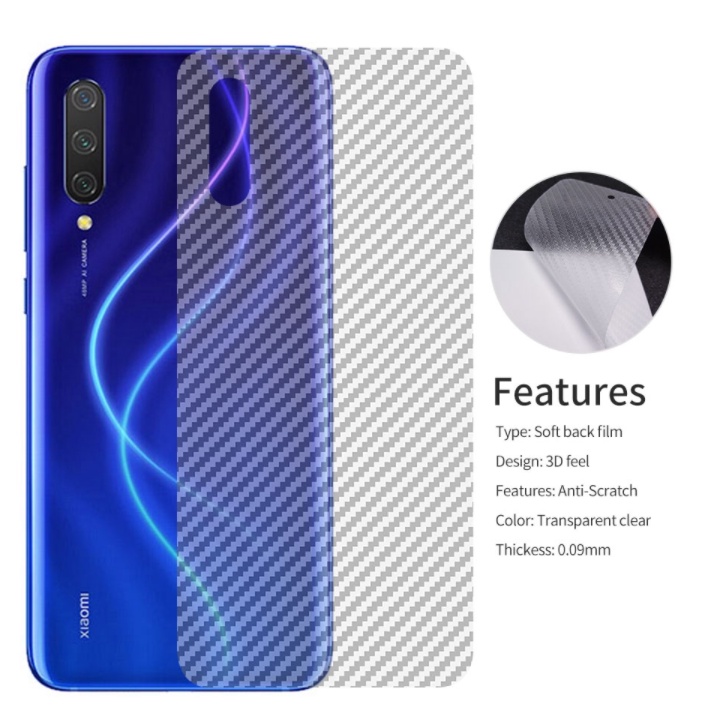 Miếng Dán Bảo Vệ Mặt Lưng Bằng Sợi Carbon 3D Cho Xiaomi Mi A3 MiA3 Mi9T 9T 9 8 SE Pro Lite