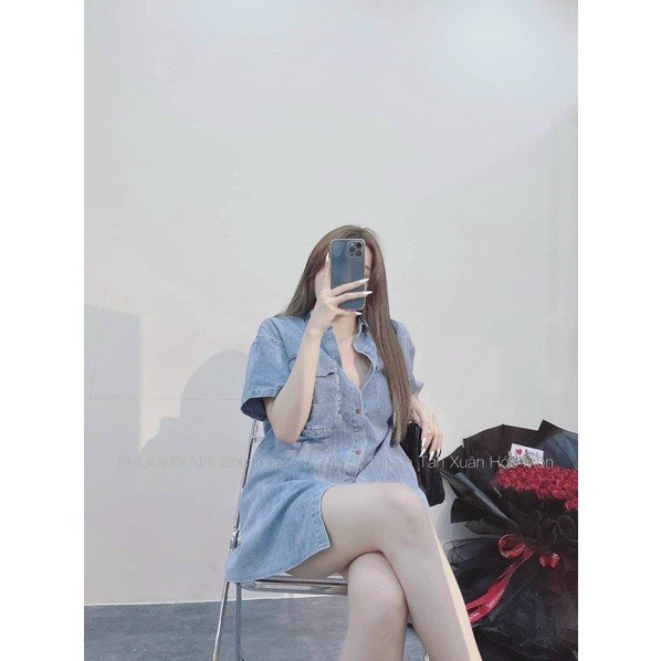 Áo sơ mi bò ngắn tay túi hộp- sơ mi jean trơn cộc tay from rộng unisex Màu xanh phong cách ulzzang hàn quốc