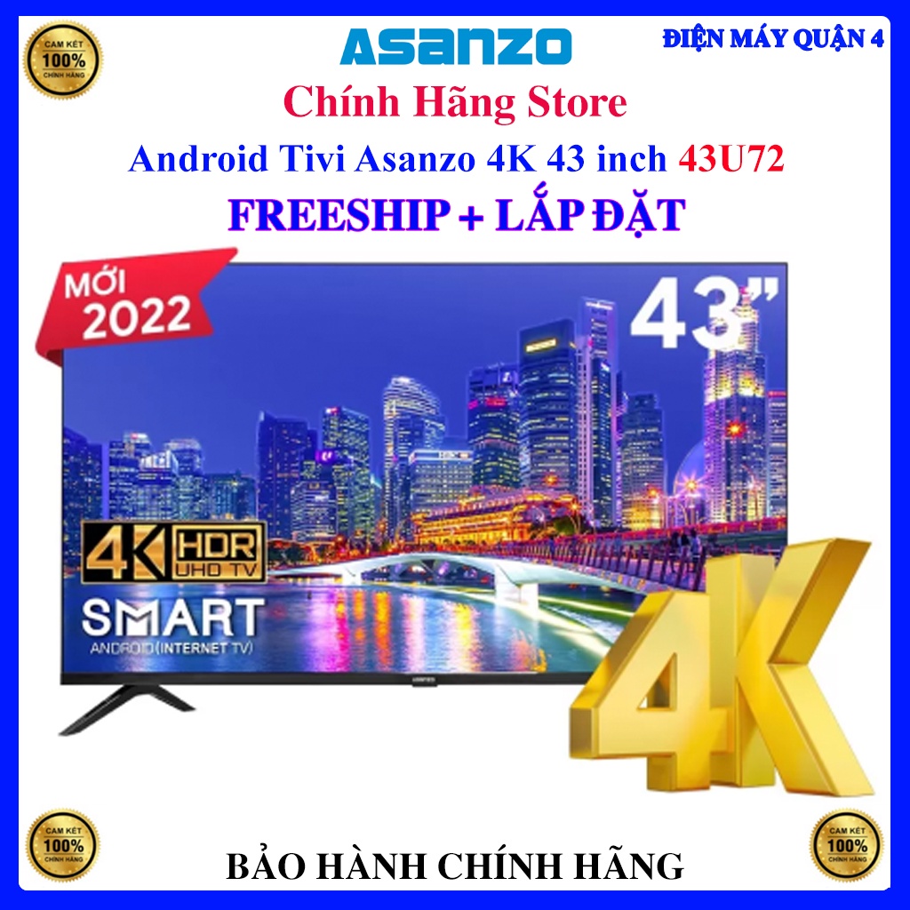 Smart Tivi Islim Asanzo 4K 43 Inch 43U72, NEW 2022