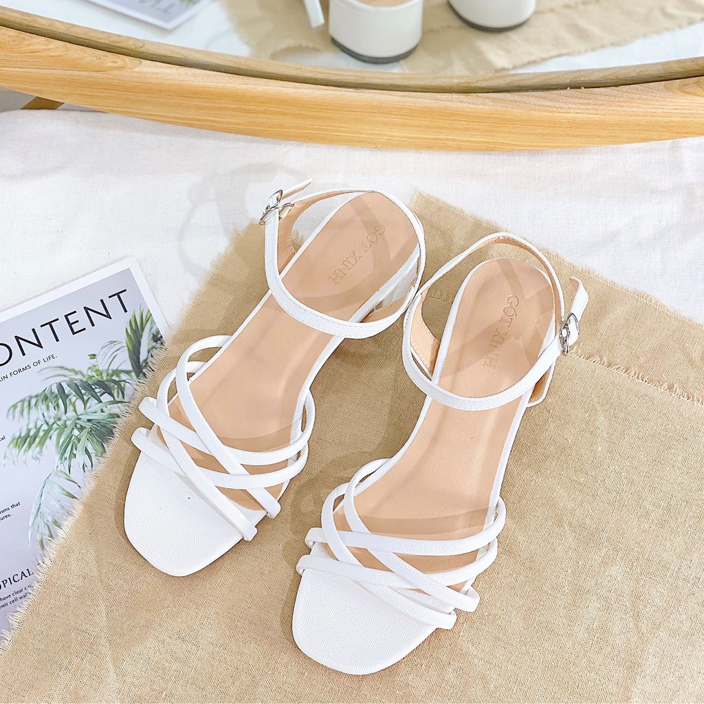 Giày sandal cao gót nữ GÓT XINH GD8 da mềm trụ vuông cao 3cm