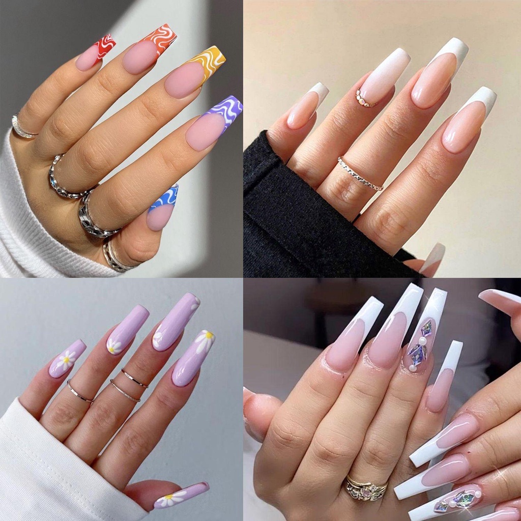 Bộ 24 Móng Tay Giả Múa Ba Lê Che Phủ Toàn Diện Có Thể Tháo Rời