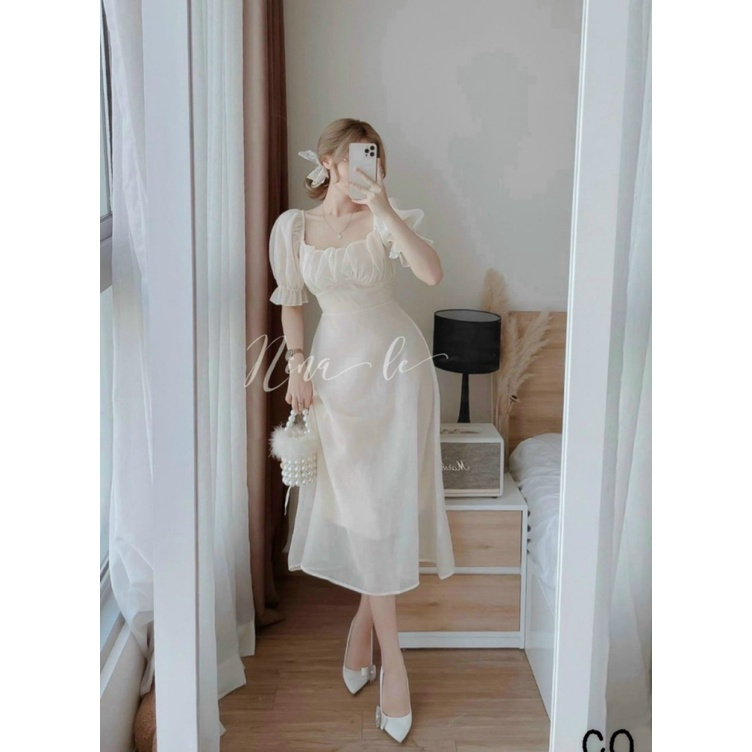 Đầm Voan CHIFON Trắng Siêu Tôn Dáng UP