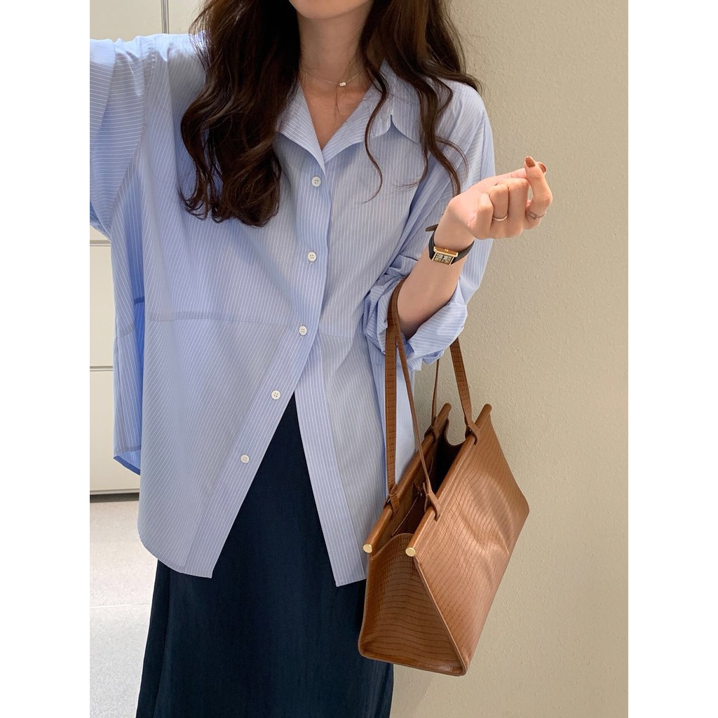 Áo Sơ Mi Tay Dài Dáng Rộng Màu Tím Thời Trang Mùa Hè