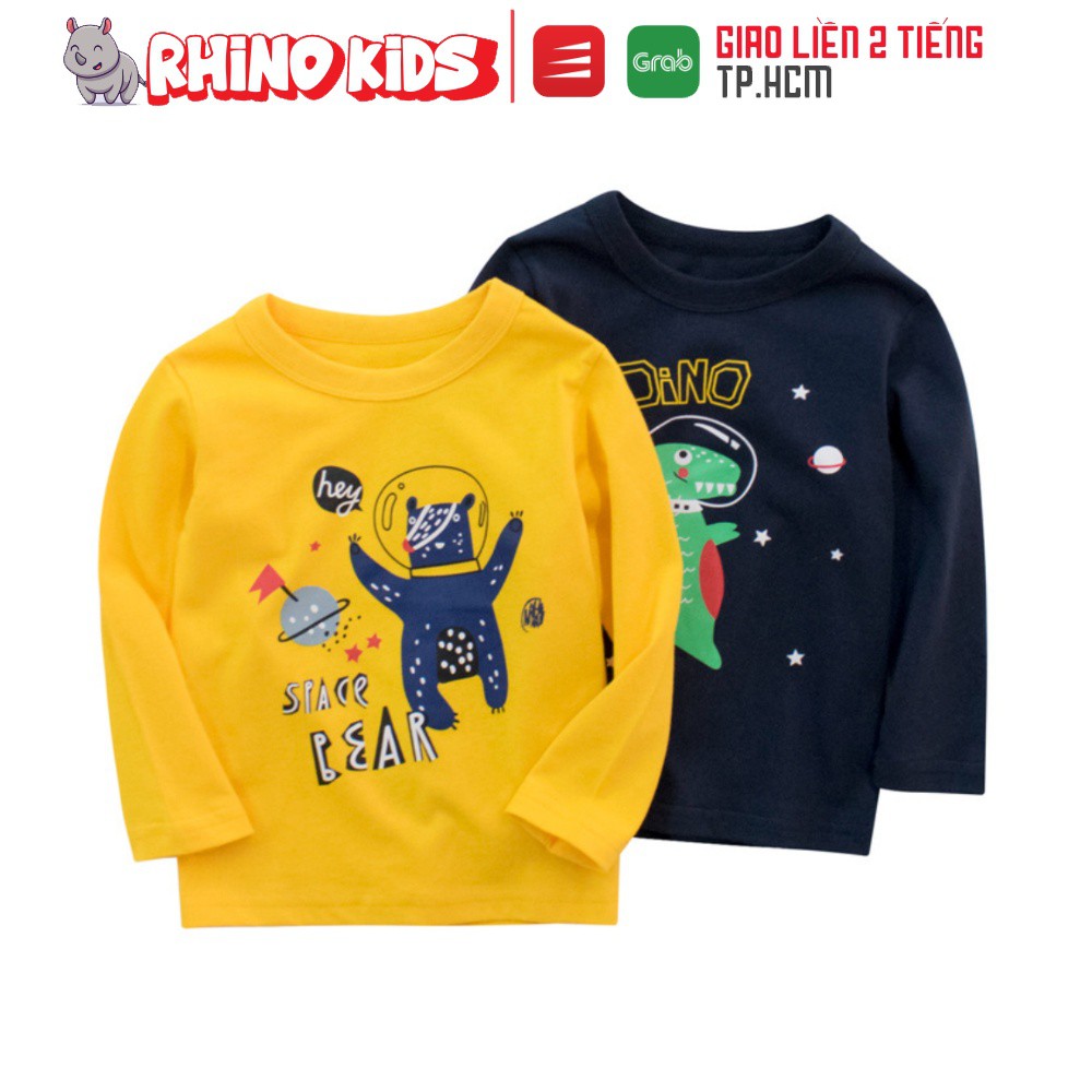 Áo thun bé trai dài tay 27KIDS cổ tròn in hình gấu space bear chất cotton hàng xuất Âu Mỹ