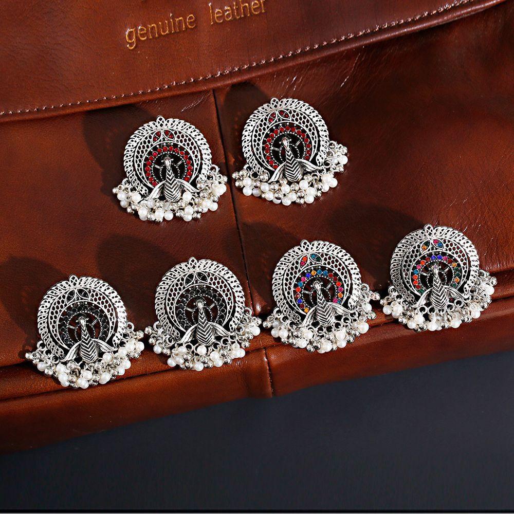 Bông Tai Kim Loại Hình Chim Công Phong Cách Ấn Độ Thời Trang Hấp Dẫn WMES15H