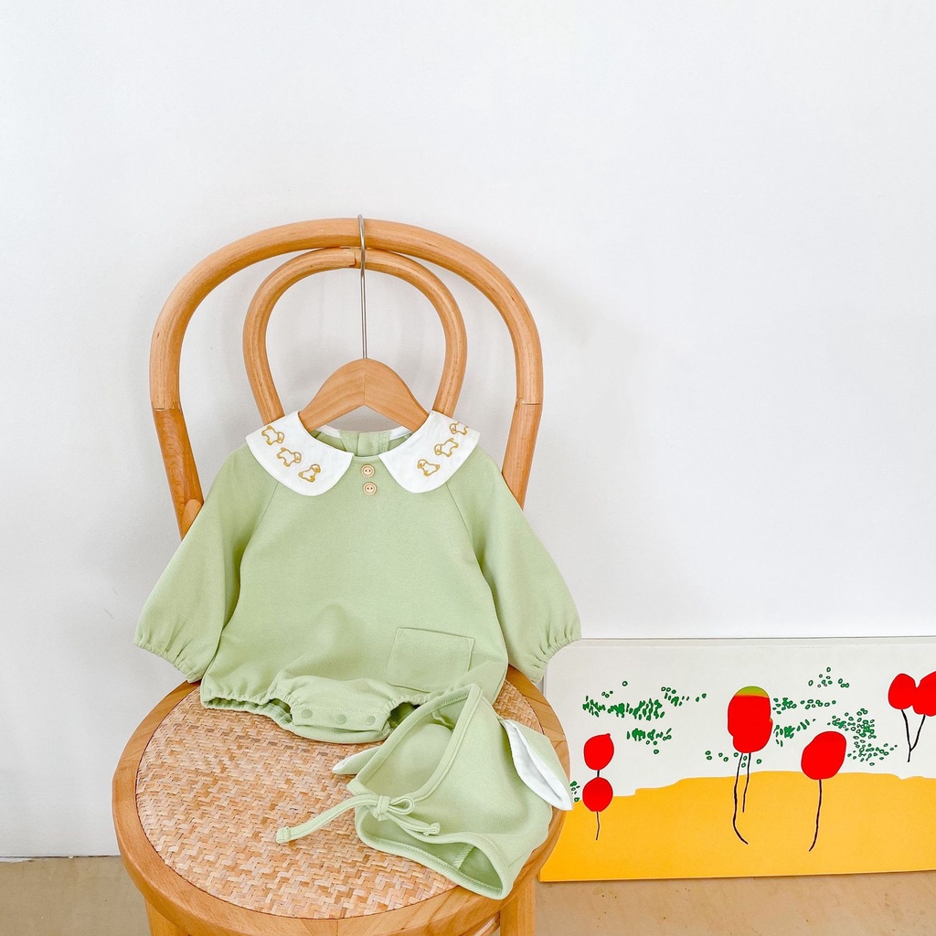 Bộ Áo Liền Quần Tam Giác Tay Dài Thêu Hình Cún Cưng 2021s Cho Bé Gái