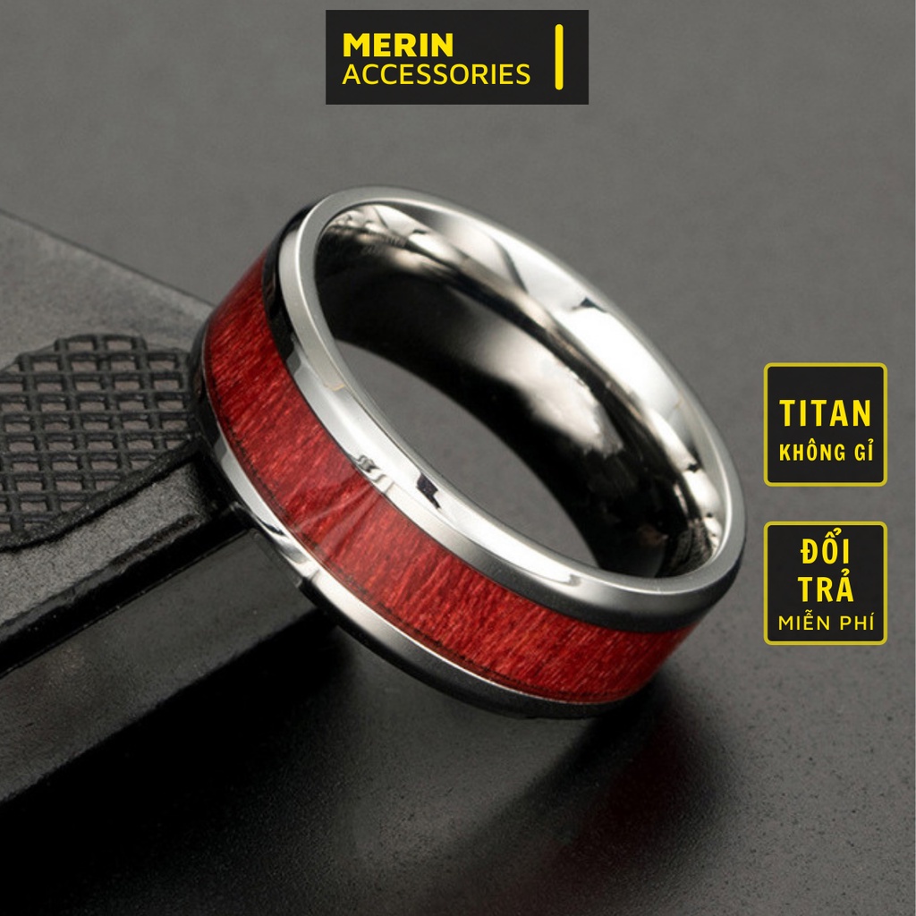 Nhẫn nam nữ tròn Merin Accessories màu bạc thời trang chất Titan đẹp đơn giản không gỉ - Nhẫn Red Wood