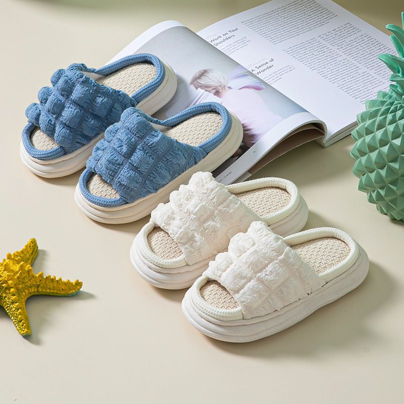 Oeteo Dép Xỏ Ngón Đi Trong Nhà Bằng Vải Lanh Màu Trơn Dành Cho Trẻ Em