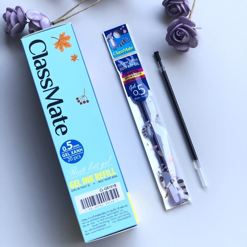Hộp 20 Pcs Ruột Bút Gel Ngòi 0.5 Hải Hà Class Mate GR101 Đầu Bi Thụy Sĩ Mực Nhật Bản Không Thấm Nước Đồ Dùng Học Sinh
