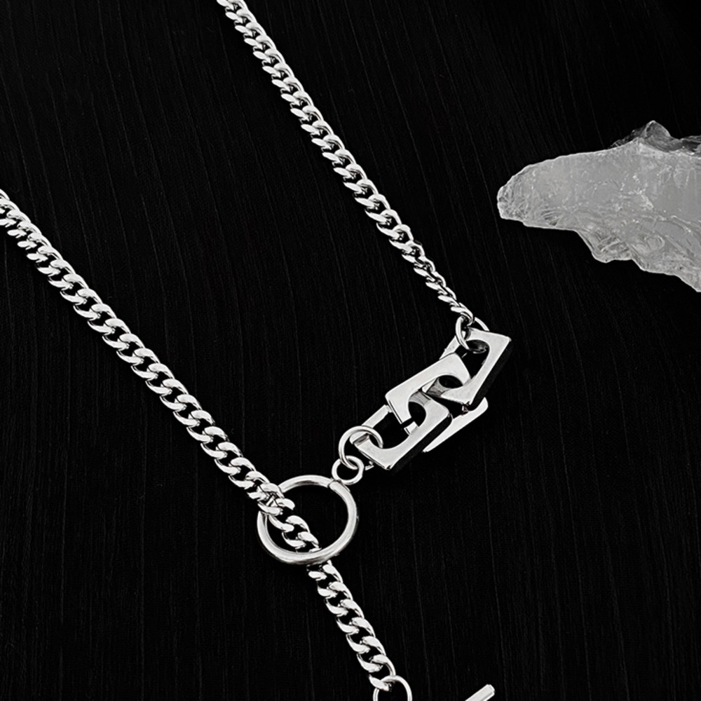 Vòng cổ kim loại mặt hình vuông phong cách hip hop đường phố