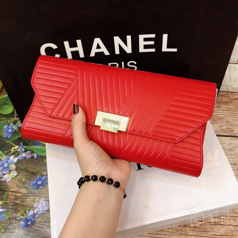 Túi ví cầm tay da vân chéo cực sang chảnh, ví kèm dây xích đeo túi | BigBuy360 - bigbuy360.vn