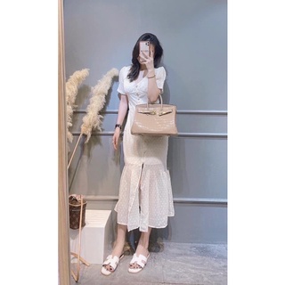 Đầm trắng voan đuôi cá nút bẹt(sẵn tại shop)