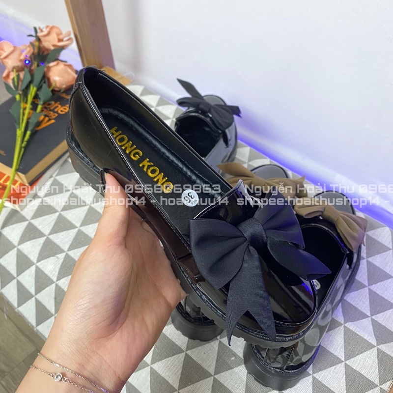 Giày đốc oxford có nơ hai màu không dây siêu xinh