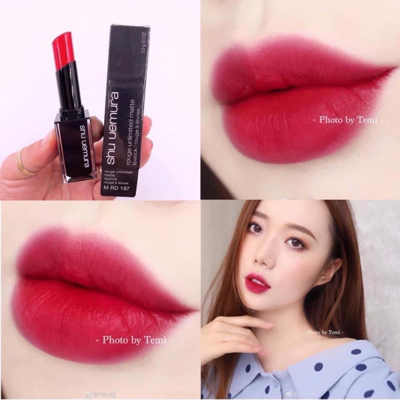 [Chính Hãng] Son SHU UEMURA 187 ĐỎ TRẦM RƯỢU VANG  Vỏ Đen (chuẩn nhật có bill date mới) [𝔅𝔢𝔢❅]