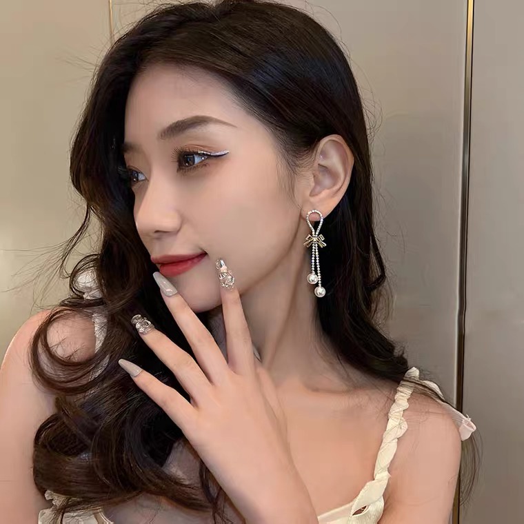 Đôi Bông Tai Dáng Rơi Họa Tiết Nơ Thời Trang Cho Nữ