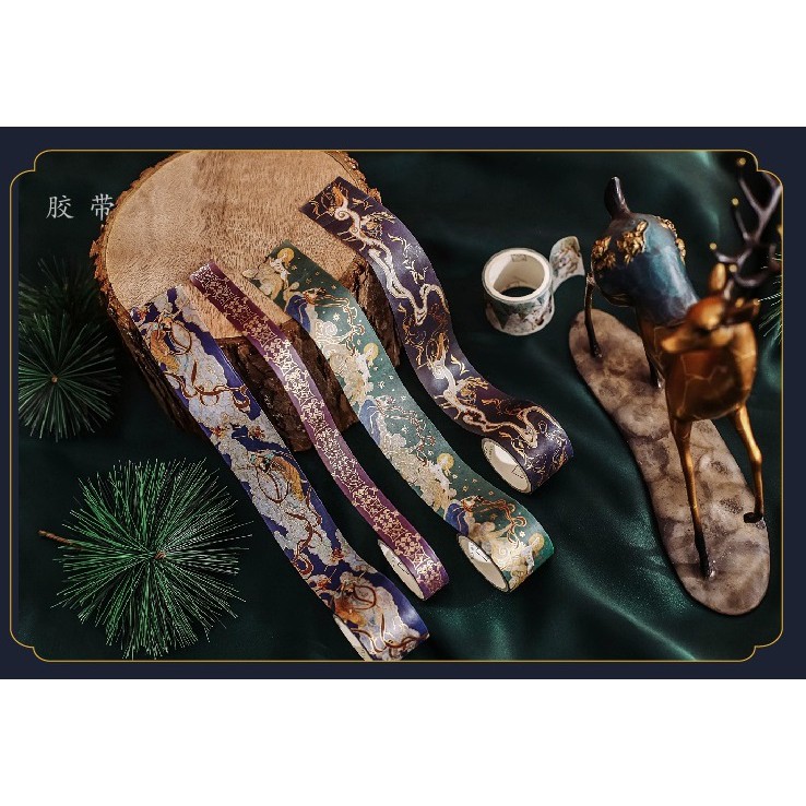 Combo Sticker Washi masking tape băng dính cổ trang ánh nhũ phong cách Nhật Bản