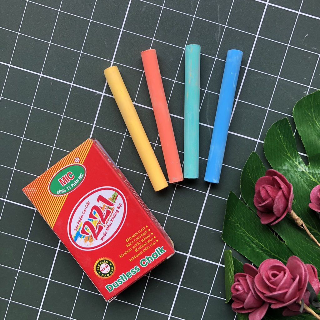 Phấn viết bảng không bụi TRẮNG - MÀU, Đức Thanh - Mic, nguyên hộp - vpp Quế Anh