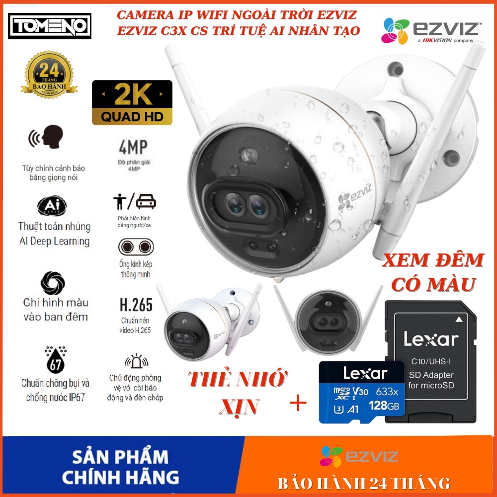 Camera ip wifi EZVIZ C3X FullHD 2k , camera hikvision ngoài trời , cảm biến AI thông minh , xem đêm có màu , 2 ống kính