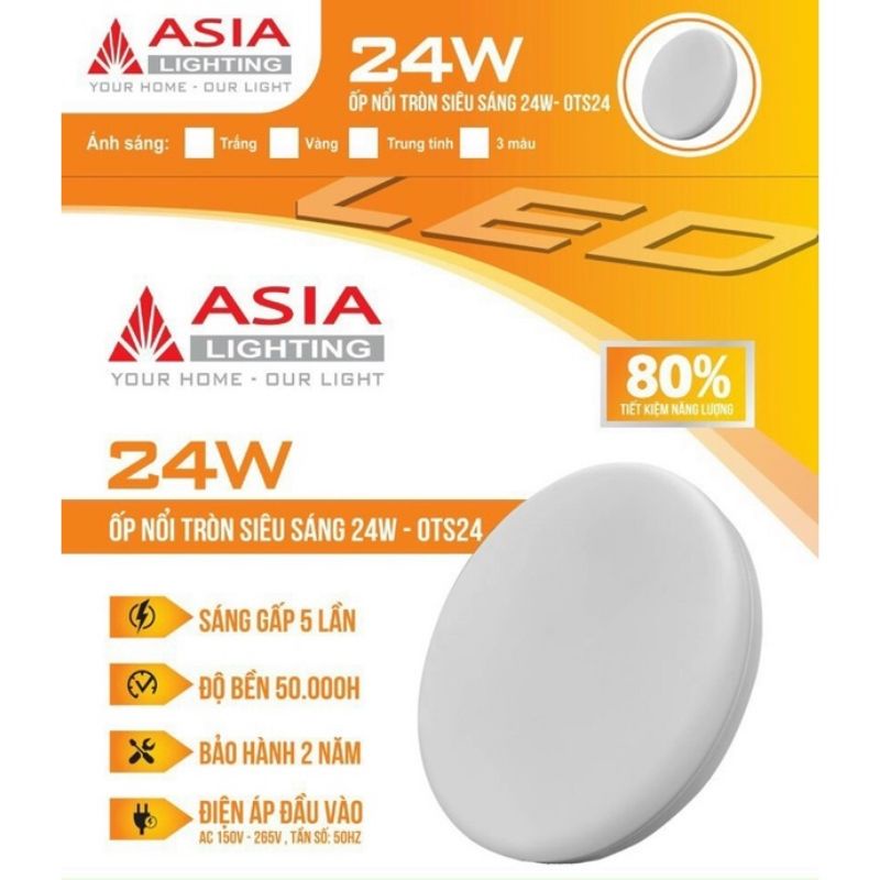 Đèn ốp trần, Đèn Led ôp nổi trần hình Tròn, Siêu Sáng, Không Viền ASIA 24W, 36W, 48W, bảo hành 2 năm