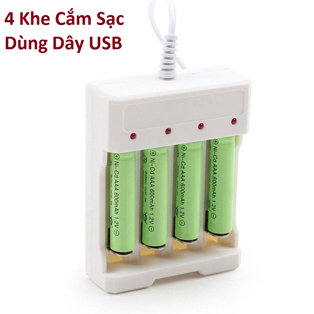 Bộ sạc pin AA - pin AAA xài cổng USB - Bộ Sạc Pin Tiểu 3a Và 2a dùng 4 Cổng pin Usb