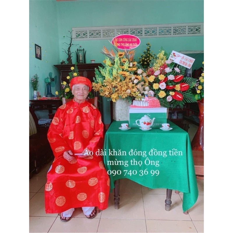Cả Bộ Áo Dài Mừng Thọ Ông Bà Gấm Thọ Thượng Hải
