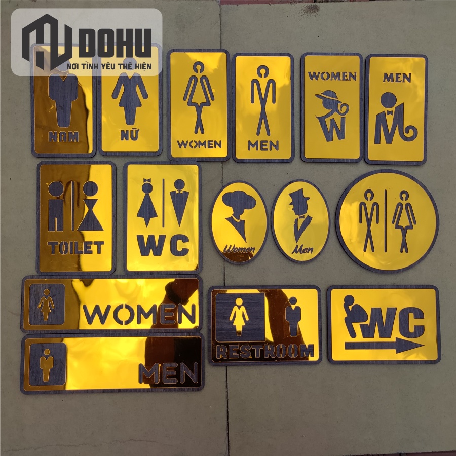 Bảng Gương Vàng Nhà Vệ Sinh - Toilet - WC Nam Nữ - Sang Trọng  - DH111